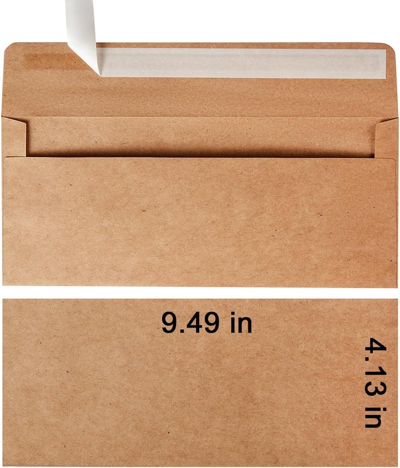 Wishop 50 Pack #10 Business Envelopes Self Seal 4x9 Standard Envelopes for Business, Invoices, Letter Mailing, 4 1/8 x 9 1/2 Inches (Brown, 4.13 x 9.49) - Image 2
